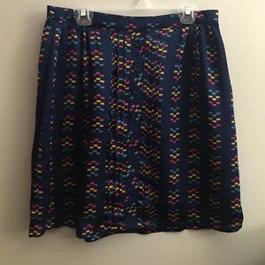 Navy Skirt with Block Pattern, Size Small